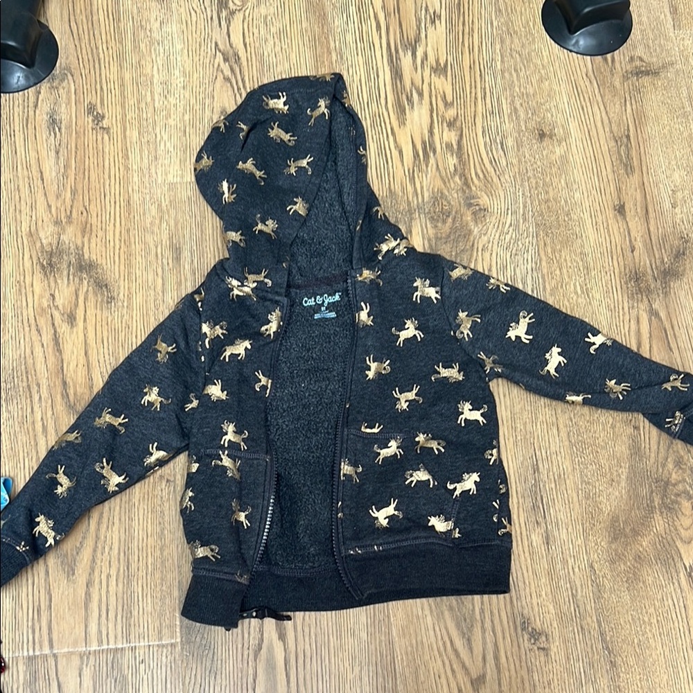 Cat & Jack Kids Black Hoodie with Gold Animal Print